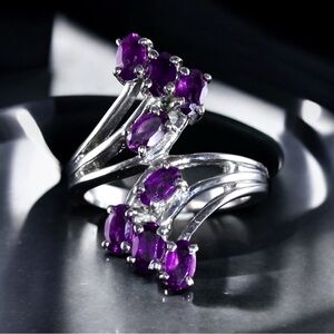 Amethyst Bypass Ring in Stainless Steel 1.75ctw Size 6